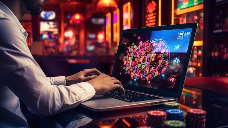 Tim asiampo bekerja di kantor dengan monitor yang menampilkan platform dan metode pembayaran